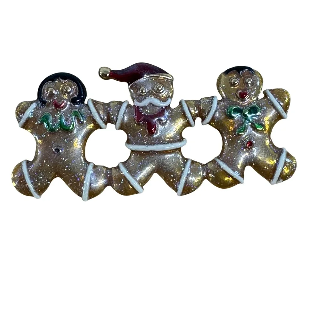 Vintage Christmas Holiday Seasonal Pin Brooch Lot Hallmark Penguin Gingerbread